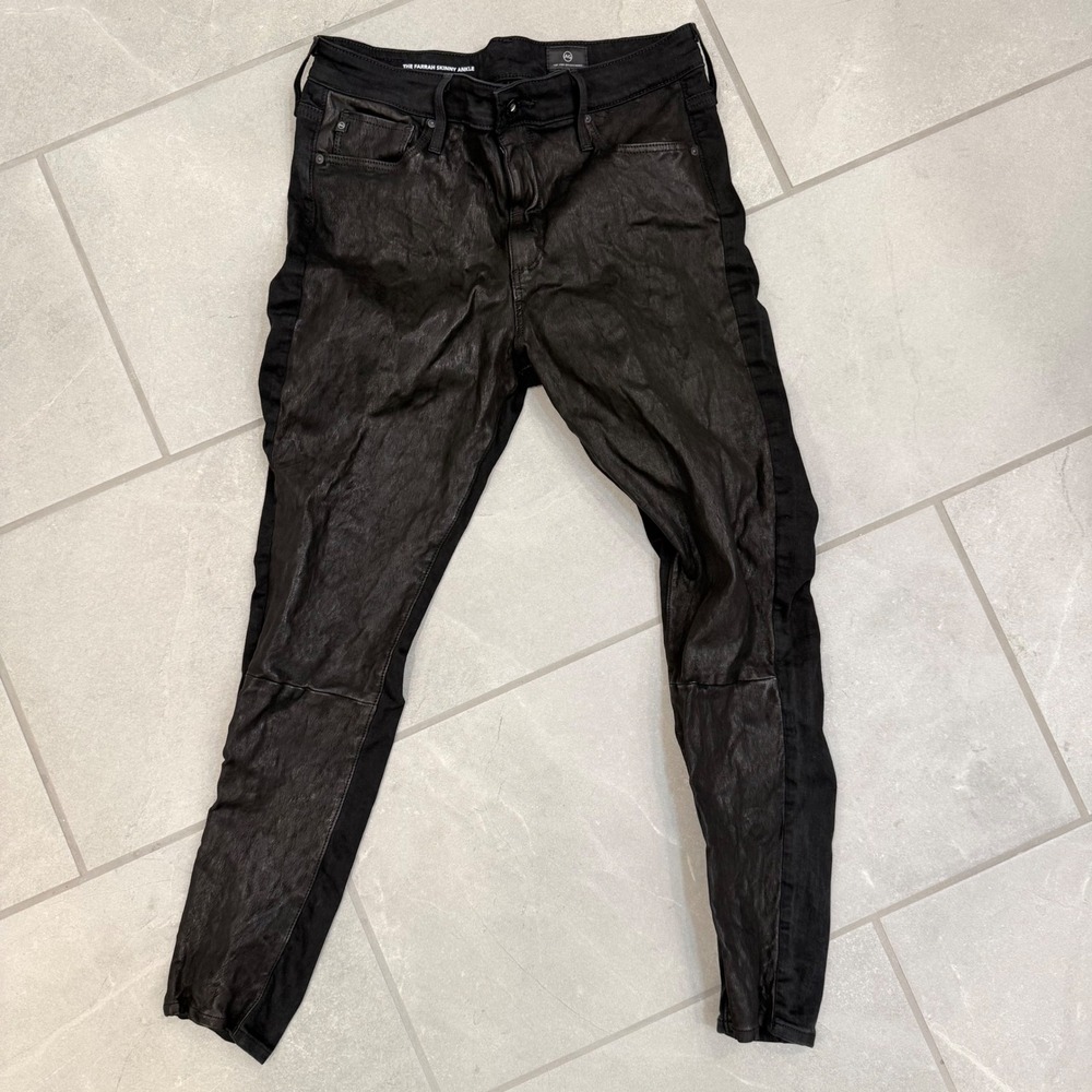 AG Adriano Goldschmied Farrah Skinny Ankle High Rise Coated Jeans Black 32R